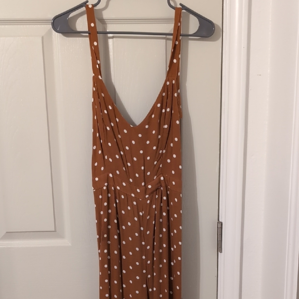 American Eagle Outfitters Tan Dress with White Polka Dots